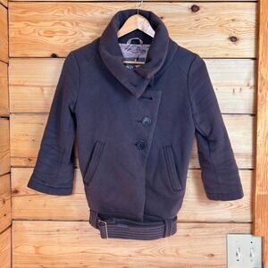 Community Aritzia Organic Cotton Funnel Neck Asymmetrical Belted Jacket Gray XS